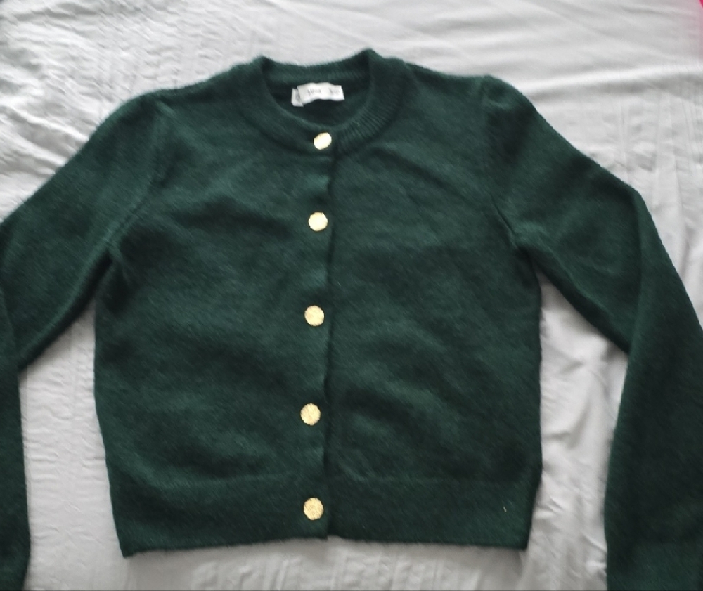 Mango Forest Green Cardigan with Gold Buttons
